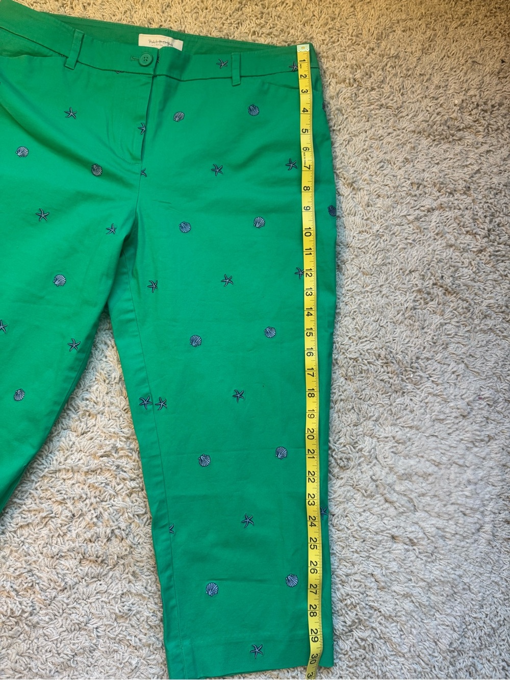 Talbots Green Embroidered Shell Motif Cropped Pants - Picture 10 of 16